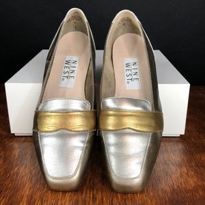 Nine West Pewter Leather Loafers Sz 5 1/2